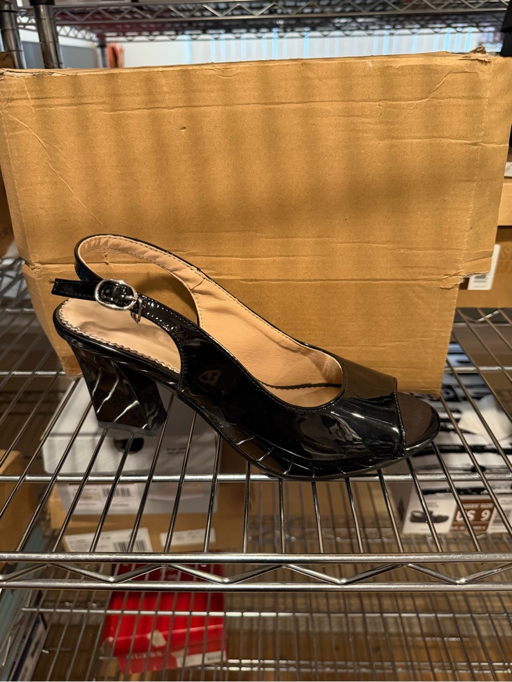 Butiti women’s Open Toe Slingback Pump Heels Black Leather Size 9 M US